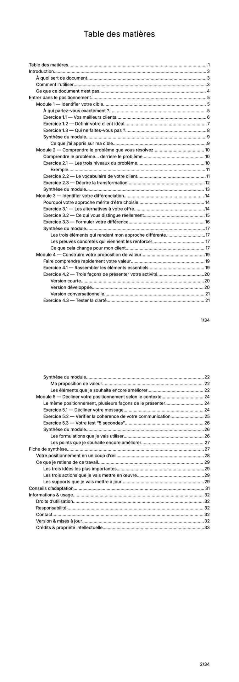 Sommaire — Clarifier son positionnement d'indépendant : cible, différenciation et proposition de valeur