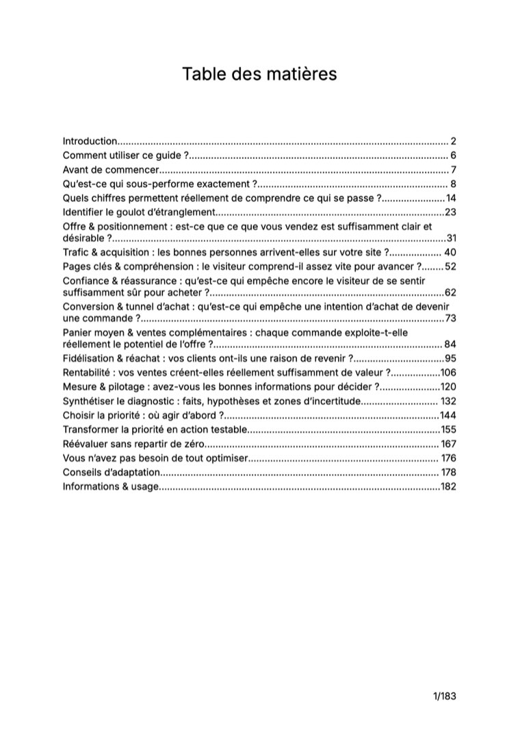 Sommaire — Diagnostic e-commerce : comprendre ce qui bloque avant d'optimiser