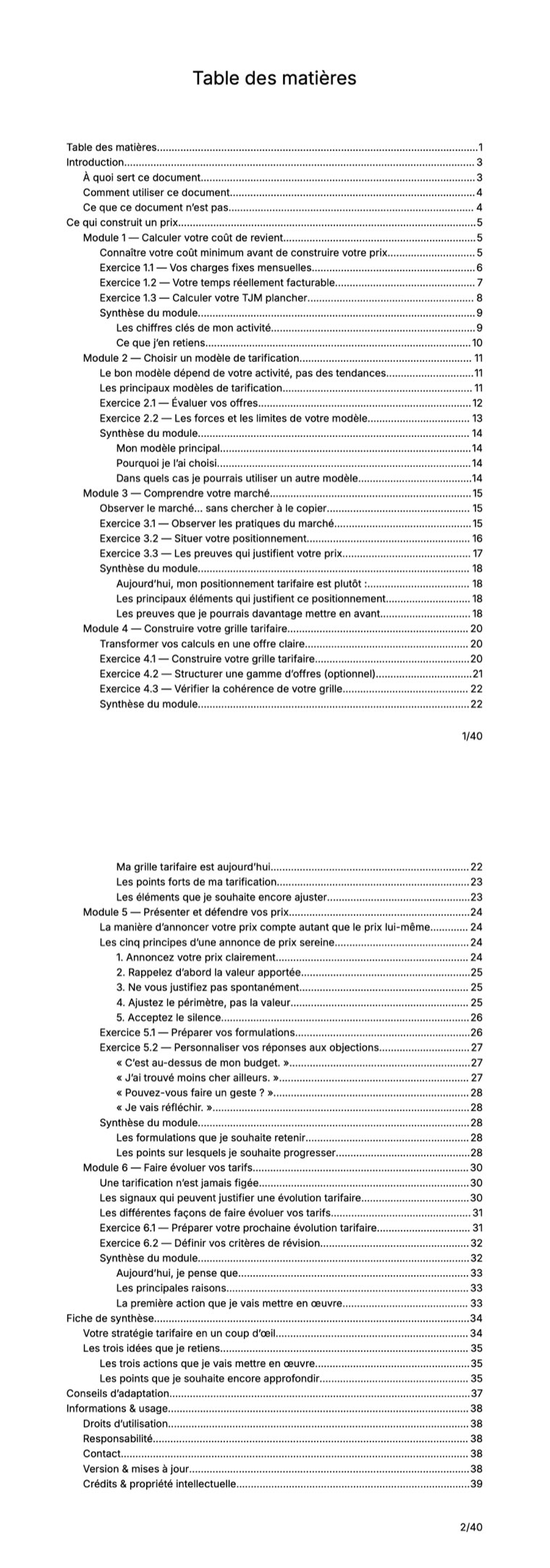 Sommaire — Fixer ses prix en indépendant : la méthode pour construire des tarifs rentables et assumés